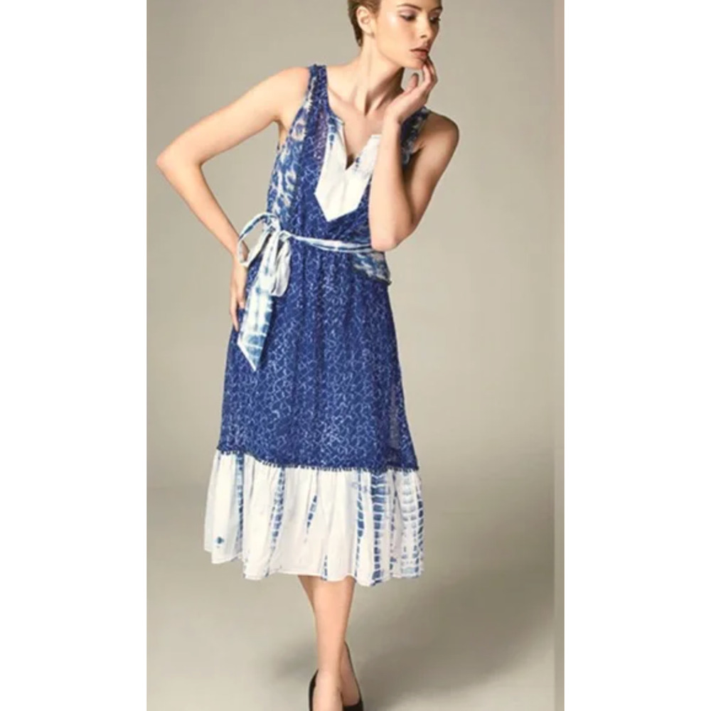 Anthropologie Meadow Rue Dress Womens 4 Shibori Tie Dye Patchwork Boho Cottage